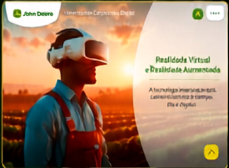 Tela do curso sobre realidade virtual e aumentada com um agricultor usando óculos de realidade virtual